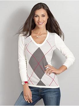 V-neck argyle sweater