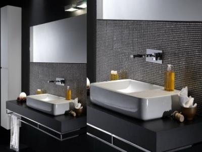 modern bathroom with above-level sink