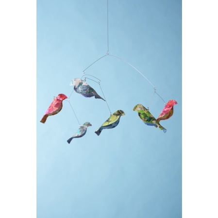 Recycled paper bird mobile