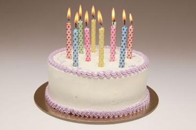  Birthday Cake on White Round Cake With Lavender Trim   Birthday Cakes