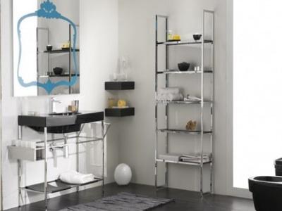Black and white bathroom with turquoise accents