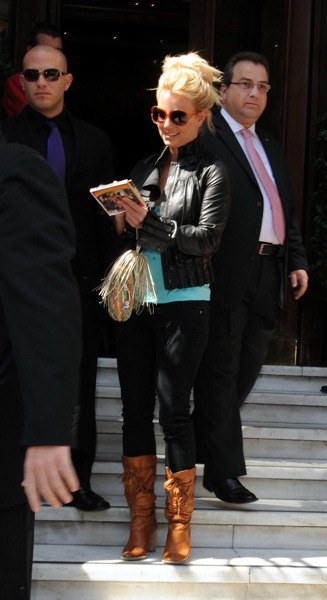 Britney Spears in black leather jacket