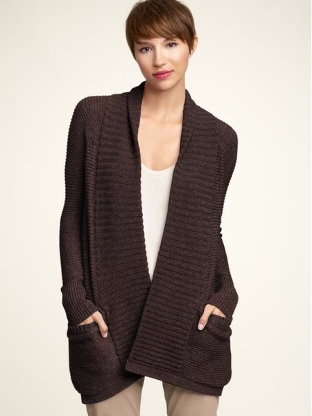Ribbed Shawl-Collar Sweater