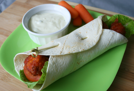 Buffalo snack wraps with homemade blue cheese dressing