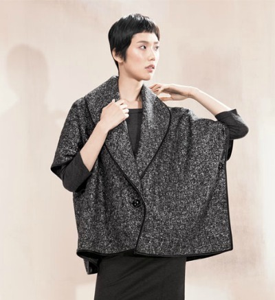 Leather-Trim Wool Capelet
