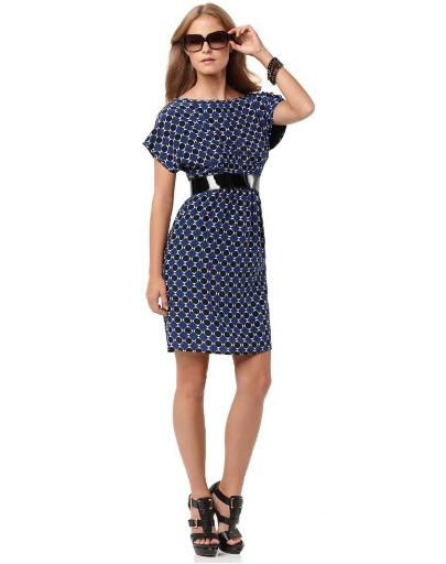 Cap Sleeve Printed Silk Dress with Belt 