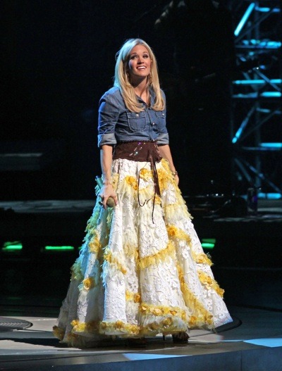 Carrie Underwood in denim shirt