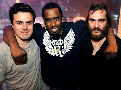 P. Diddy between Casey Affleck and Joaquin Phoenix in Miami Beach
