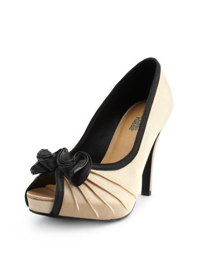 Satin Pleated Ruffled Peep-Toe Heel