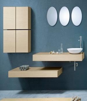Minimalist bathroom with circle mirrors