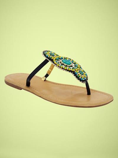 Beaded T-strap flip flops