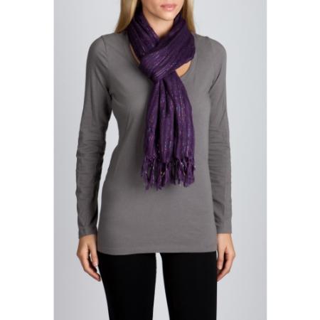 Purple metallic striped scarf