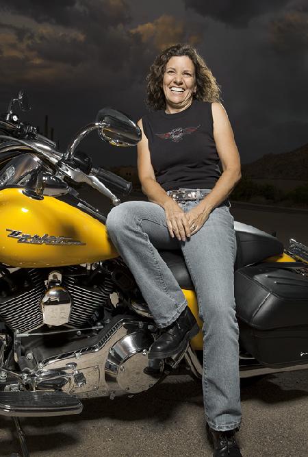 Darnell on her Harley-Davidson
