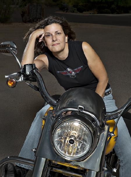 Darnell on her Harley-Davidson Motorcycle