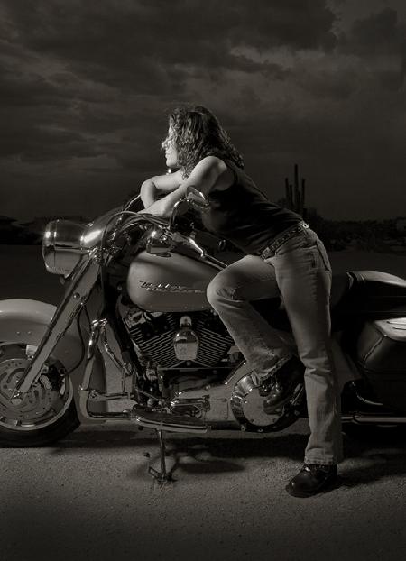 Darnell on her motorcycle