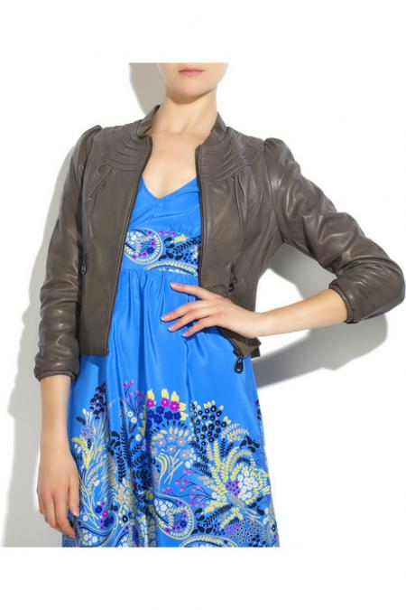 Doma puff-sleeve leather jacket