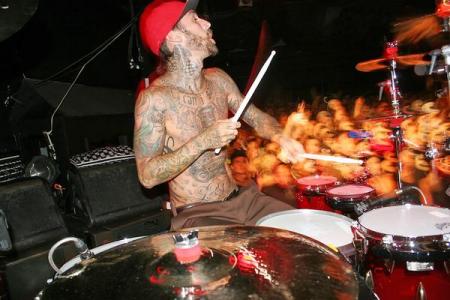 Drummer Travis Barker in concert