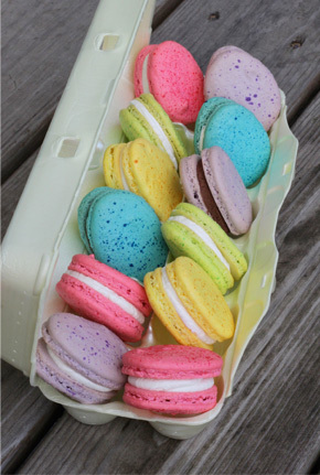 Easter egg macarons in carton
