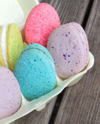Easter egg macarons in carton