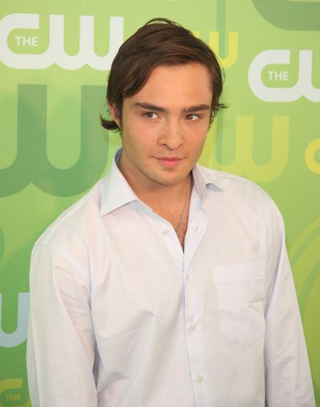 Ed Westwick looking clean in a white shirt at a CW event