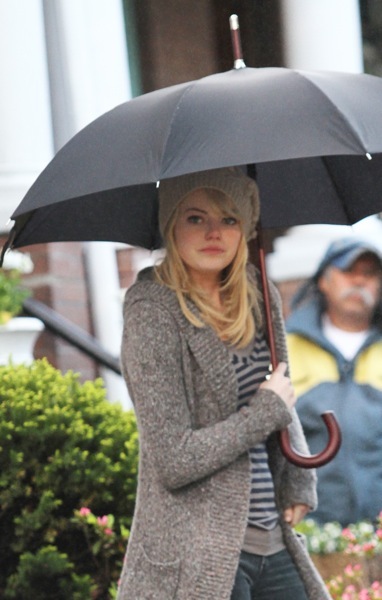 Emma Stone with an umbrella
