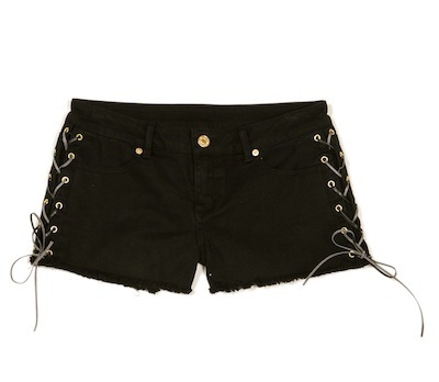 Lace up denim shorts