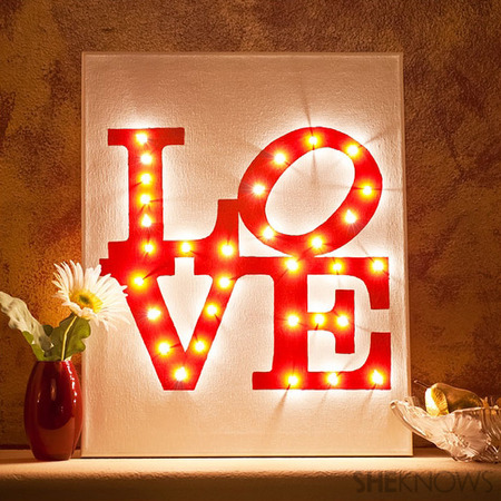 DIY Illuminated LOVE Canvas lit up