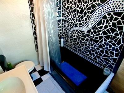 Black and white bathroom with funky tiles