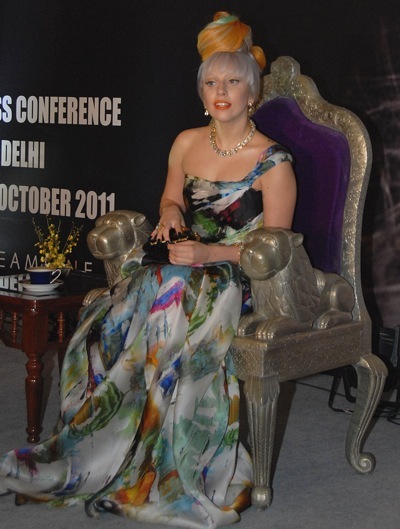 Lady Gaga in a multi colored dress