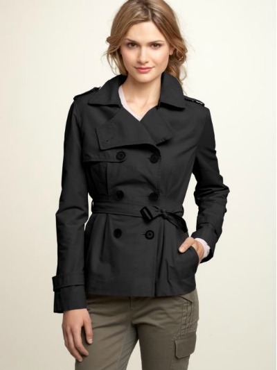 Cropped Dark Gray Tie-Front Trench