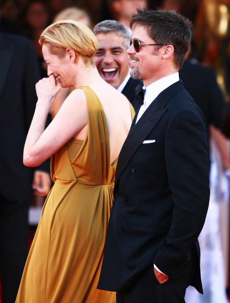 George Clooney, Tilda Swinton and Brad Pitt start laughing at the 65th ... George Clooney, Tilda Swinton and Brad Pitt start laughing at the 65th ...