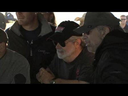 George Lucas and Steven Spielberg on a movie set George Lucas and Steven Spielberg on a movie set