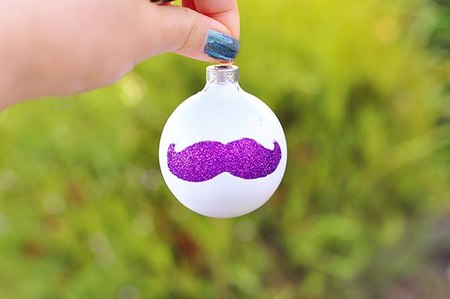 DIY glittery mustache ornament