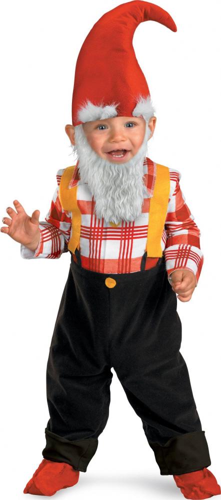 This Garden Gnome costume for infant and toddler boys includes an orange and 