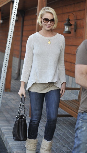 Katherine Heigl in boat neck sweater