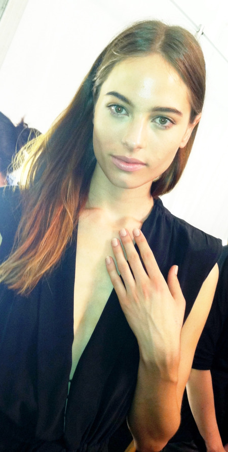 Herve Leger model wearing Coney Island Cotton Candy by OPI.