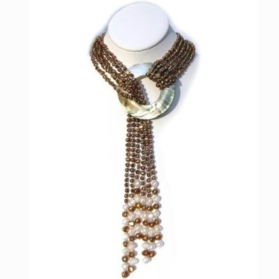 Six-strand chocolate pearl necklace