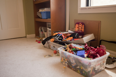 Red room toy storage before