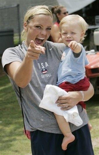 Jennie Finch with her Son