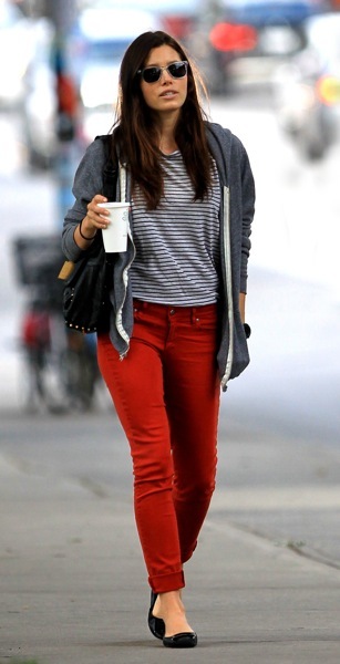 Jessica Biel in red pants