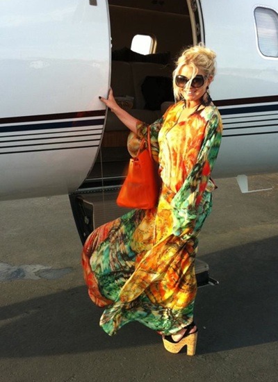 Jessica Simpson in colorful maxi dress