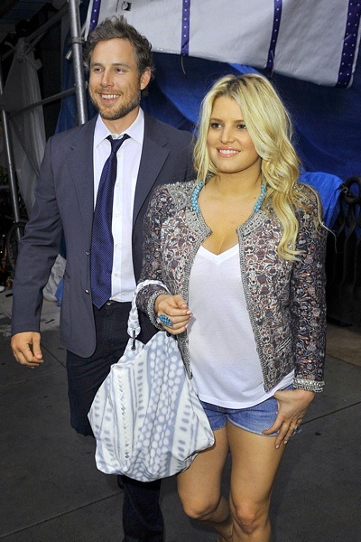 Jessica Simpson in embellished cropped jacket