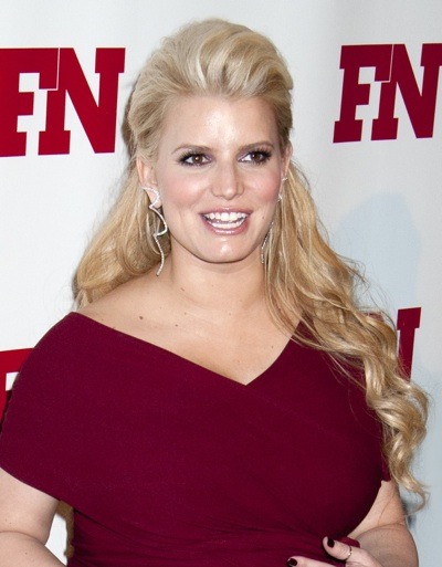 Jessica Simpson with diamond spiral earrings