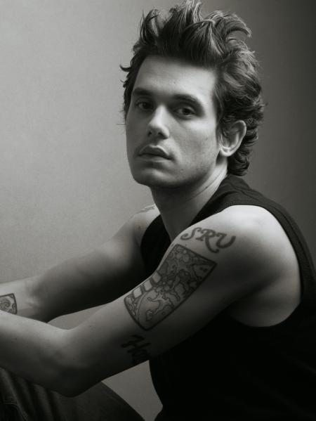 John Mayer black and white John Mayer shows off his tattoo