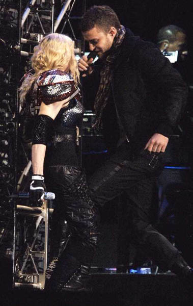 Justin Timberlake performs on Madonna's Sticky and Sweet Tour