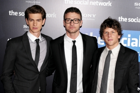 Justin Timberlake, Adrew Garfield and Jesse Eisenberg in Madrid