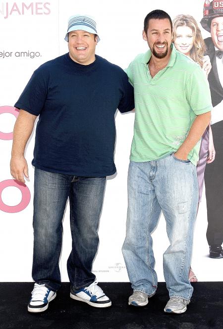 Kevin James and Adam Sandler grin for the cameras at the Mexico City premiere