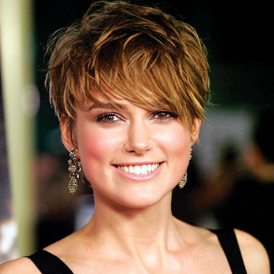 Keira Knightly's short hairstyle with bangs