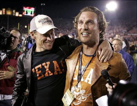 Lance Armstrong and Matthew McConaughey at football game