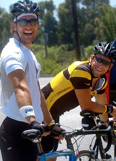 Matthew McConaughey and Lance Armstrong laugh